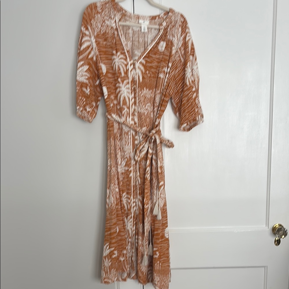 H&M Brown/orange and White Tropical Midi Dress